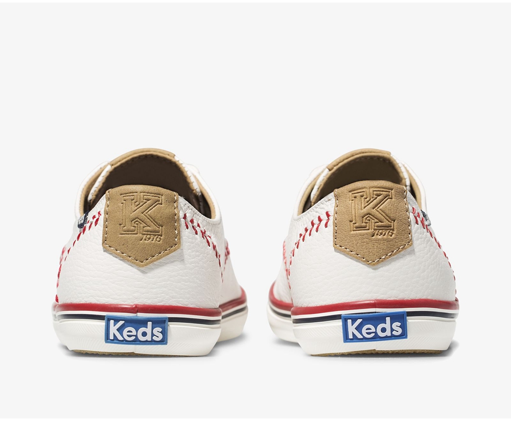 Womens Keds Sneakers - Champion Pennant Leather - White - 9458-RXOEN